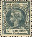 [King Alfonso XIII - Inscription GUINEA ESPANOLA - 1902, Blue Control Number on Back Side, Scrivi A]